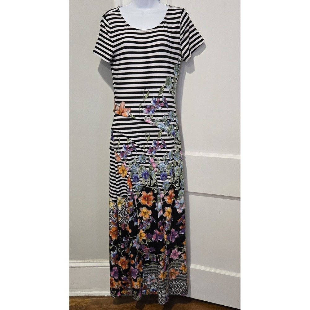 Trulli Anthropologie Maxi Striped‎ W/ Floral Design Pullover Dress Small Tall